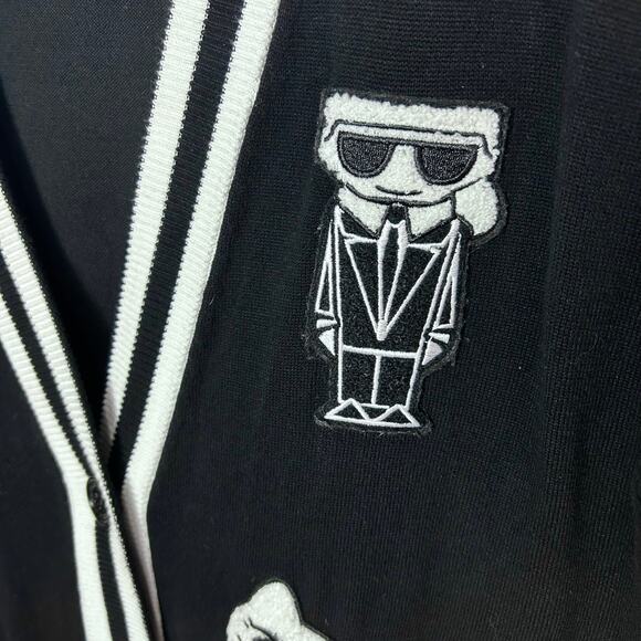 Karl Lagerfeld Varsity sweater cardigan Medium Cats Black Witchy Goth Patchwork - Picture 6 of 13